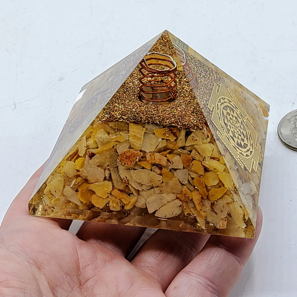 Golden Healer Orgonite Pyramid with Golden Sri Yantra Symbol Meditation Yoga - Picture 2 of 4